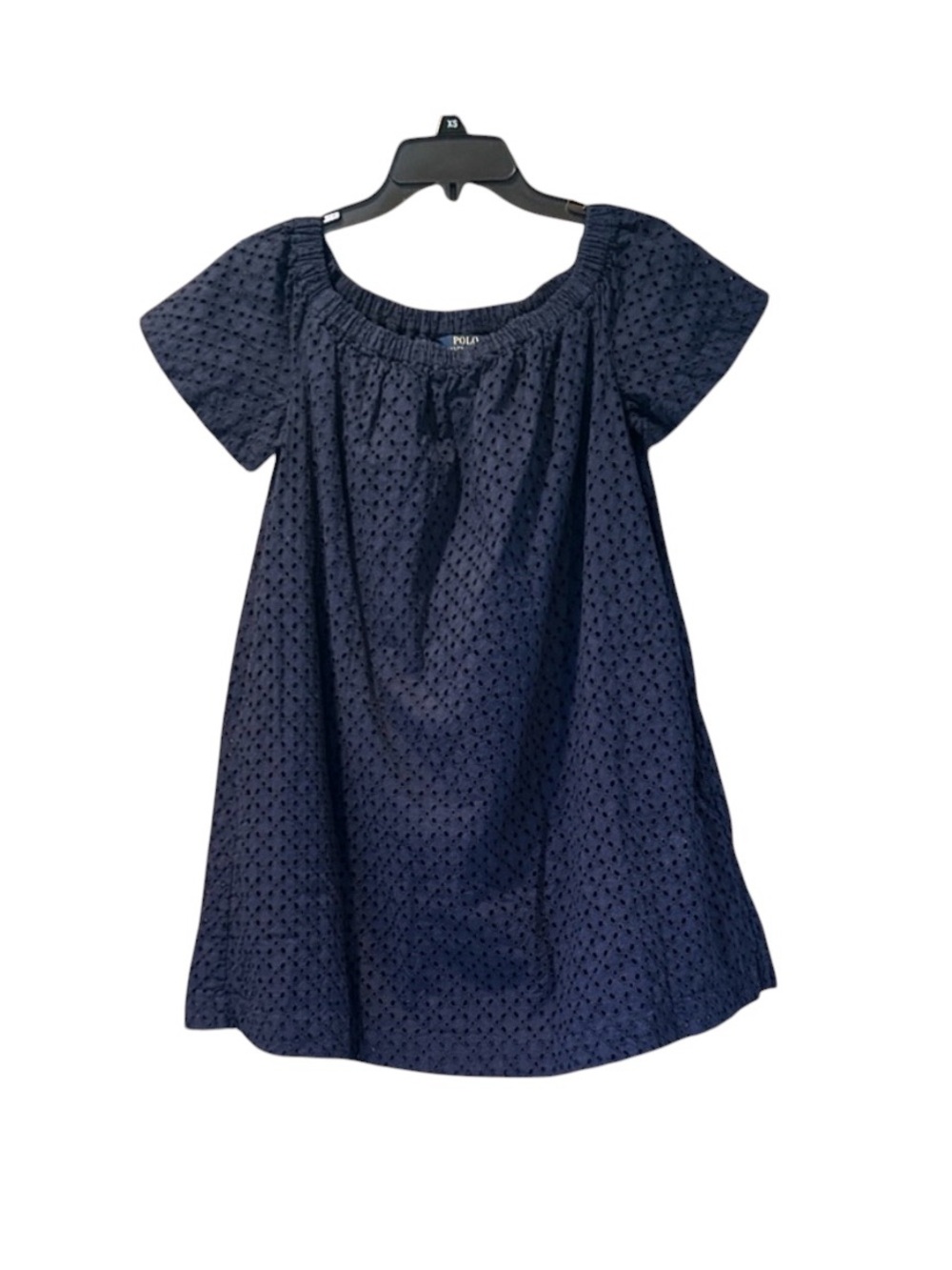 Polo Ralph Lauren Girls Size 12 Navy Blue Eyelet Cotton Babydoll Dress